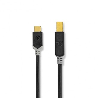 USB-Kabel | USB 2.0 | USB-CT Male | USB-B Male | 15 W | 480 Mbps | Verguld | 2.00 m | Rond | PVC | Antraciet | Doos