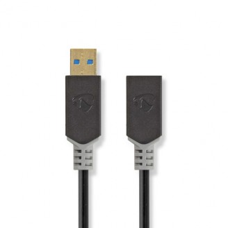 USB-Kabel | USB 3.2 Gen 1 | USB-A Male | USB-A Female | 5 Gbps | Verguld | 2.00 m | Rond | PVC | Antraciet | Doos