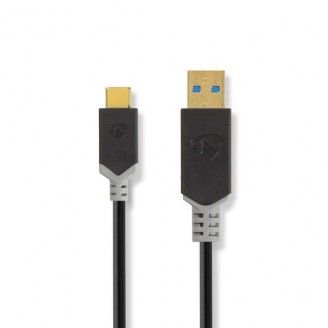 USB-Kabel | USB 3.2 Gen 1 | USB-A Male | USB-CT Male | 60 W | 5 Gbps | Verguld | 1.00 m | Rond | PVC | Antraciet | Window Box