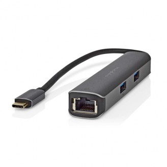 USB Multi-Port Adapter | USB 3.2 Gen 1 | USB-CT Male | HDMIT Female / RJ45 Female / 3x USB-A Female | 5 Gbps | 0.20 m | Rond | Verguld | PVC | Antraciet | Doos