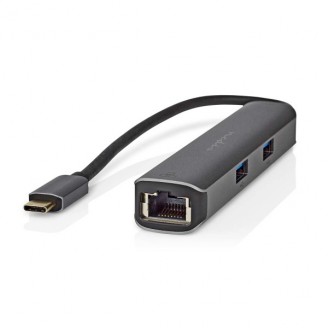USB Multi-Port Adapter | USB 3.2 Gen 1 | USB-CT Male | HDMI Output / RJ45 Female / 3x USB-A Female | 5 Gbps | 0.20 m | Rond | Verguld | PVC | Antraciet | Doos