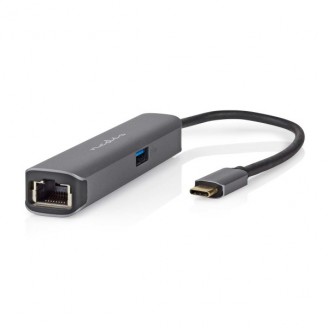 USB Multi-Port Adapter | USB 3.2 Gen 1 | USB-CT Male | HDMIT Output / RJ45 Female / USB-A Female / USB-CT Female | 5 Gbps | 0.20 m | Rond | Verguld | PVC | Antraciet | Doos