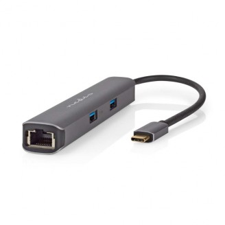 USB Multi-Port Adapter | USB 3.2 Gen 1 | USB-CT Male | HDMIT Output / RJ45 Female / 2x USB-A Female / 2x USB-CT | 5 Gbps | 0.20 m | Rond | Verguld | PVC | Antraciet | Doos