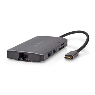 USB Multi-Port Adapter | USB 3.2 Gen 1 | USB-CT Male | HDMI Output / Micro SD / RJ45 Female / SD / USB-CT Female / 3x USB-A Female | 5 Gbps | 0.20 m | Rond | Verguld | PVC | Antraciet | Doos