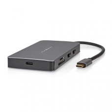 USB Multi-Port Adapter | USB 3.2 Gen 1 | USB-CT Male | Micro SD / RJ45 Female / SD / USB-CT Female / 2x HDMI / 2x USB-A Female | 5 Gbps | 0.20 m | Rond | Verguld | PVC | Antraciet | Doos