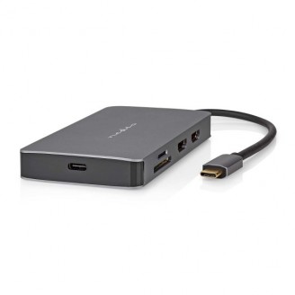 USB Multi-Port Adapter | USB 3.2 Gen 1 | USB-CT Male | Micro SD / RJ45 Female / SD / USB-CT Female / 2x HDMI / 2x USB-A Female | 5 Gbps | 0.20 m | Rond | Verguld | PVC | Antraciet | Doos