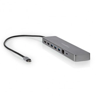 USB Multi-Port Adapter | USB 3.2 Gen 1 | USB-CT Male | Micro SD / RJ45 Female / SD / 2x HDMI / 2x USB-CT / 3x USB-A Female | 0.40 m | Rond | Verguld | TPE | Antraciet | Doos