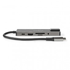 USB Multi-Port Adapter | USB 3.2 Gen 1 | USB-CT Male | HDMI Output / RJ45 Female / SD / 2x USB-CT / 3,5 mm Female / 3x USB-A Female | 5 Gbps | 0.20 m | Rond | Verguld | PVC | Antraciet | Doos
