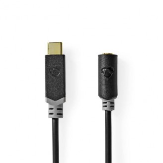 USB-CT Adapter | USB 2.0 | USB-CT Male | 3,5 mm Female | 1.00 m | Rond | Verguld | PVC | Zwart | Doos