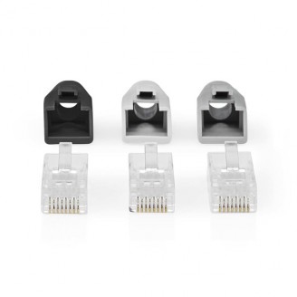 RJ45-Connector | RJ45 Pass Through | Stevig/Gesnoerd UTP CAT6 | Recht | Verguld | 10 Stuks | PVC | Grijs / Wit / Zwart | Doos