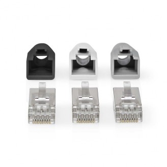 RJ45-Connector | RJ45 Pass Through | Stevig/Gesnoerd FTP CAT6 | Recht | Verguld | 10 Stuks | PVC | Grijs / Wit / Zwart | Doos