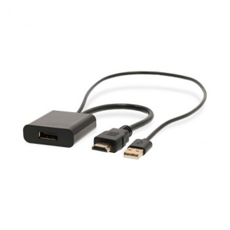 HDMI-Adapter | HDMI Connector | DisplayPort Male / USB-A Male | Verguld | Recht | PVC | Zwart | 1 Stuks | Doos