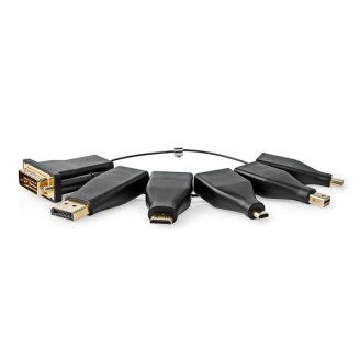 HDMI-Adapter | DisplayPort Male / DVI-D 24+1-Pins Male / HDMI Micro-Connector / HDMI Mini-Connector / Mini-DisplayPort Male / USB-CT Male | HDMI Output | Verguld | Recht | PVC | Zwart | 1 Stuks | Doos