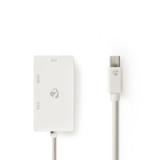 Mini DisplayPort-Kabel | DisplayPort 1.2 | Mini-DisplayPort Male | DVI-D 24+1-Pins Female / HDMI Input / VGA Female 15p | 21.6 Gbps | Vernikkeld | 0.20 m | Rond | PVC | Wit | Blister