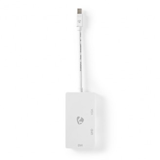 DisplayPort-Adapter | Mini-DisplayPort Male | DVI-D 24+1-Pins Female / HDMI Output / VGA Female 15p | 4K@60Hz | Vernikkeld | Schakelbaar | 0.20 m | Rond | ABS | ABS | Wit | Doos