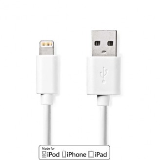 Lightning Kabel | USB 2.0 | Apple Lightning 8-Pins | USB-A Male | 480 Mbps | Vernikkeld | 1.00 m | Rond | PVC | Wit | Doos