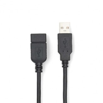 USB-Kabel | USB 2.0 | USB-A Male | USB-A Female | 480 Mbps | Vernikkeld | 1.00 m | Rond | PVC | Zwart | Doos