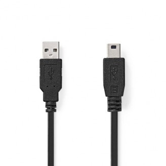 USB-Kabel | USB 2.0 | USB-A Male | USB Mini-B 5-Pins Male | 480 Mbps | Vernikkeld | 1.00 m | Rond | PVC | Zwart | Doos