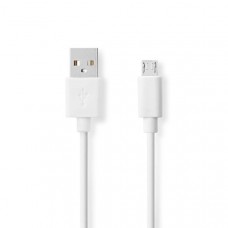USB-Kabel | USB 2.0 | USB-A Male | USB Micro-B Male | 480 Mbps | Vernikkeld | 1.00 m | Rond | PVC | Wit | Doos