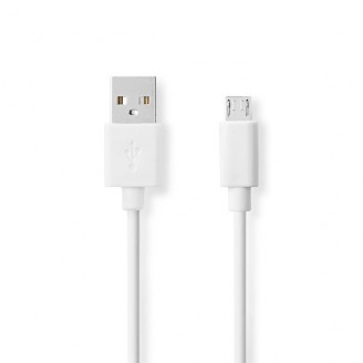 USB-Kabel | USB 2.0 | USB-A Male | USB Micro-B Male | 480 Mbps | Vernikkeld | 1.00 m | Rond | PVC | Wit | Doos