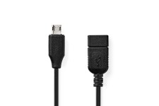 USB Micro-B Adapter | USB 2.0 | USB Micro-B Male | USB-A Female | 480 Mbps | 0.20 m | Rond | Vernikkeld | PVC | Zwart | Doos