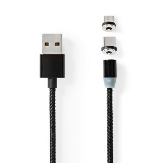 USB-Kabel | USB 2.0 | USB-A Male | USB Micro-B Male / USB-CT Male | 10 W | No Data Transfer | Vernikkeld | 2.00 m | Rond | Nylon | Zwart | Doos