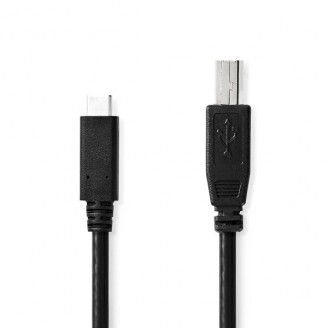 USB-Kabel | USB 2.0 | USB-CT Male | USB-B Male | 480 Mbps | Vernikkeld | 2.00 m | Rond | PVC | Zwart | Doos