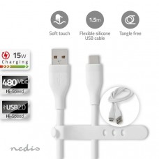 USB-Kabel | USB 2.0 | USB-A Male | USB-CT Male | 15 W | 480 Mbps | Vernikkeld | 1.50 m | Rond | Silicone | Wit | Doos