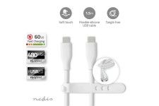 USB-Kabel | USB 2.0 | USB-CT Male | USB-CT Male | 60 W | 480 Mbps | Vernikkeld | 1.50 m | Rond | Silicone | Wit | Doos