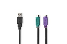 2-in-1-Kabel | USB 2.0 | USB-A Male | 2x PS/2 Female | 480 Mbps | 0.30 m | Vernikkeld | Rond | PVC | Zwart | Doos