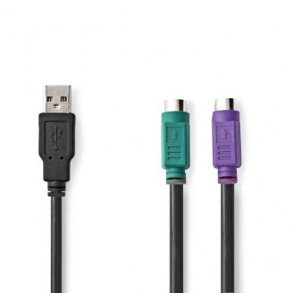 2-in-1-Kabel | USB 2.0 | USB-A Male | 2x PS/2 Female | 480 Mbps | 0.30 m | Vernikkeld | Rond | PVC | Zwart | Doos