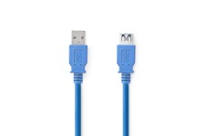 USB-Kabel | USB 3.2 Gen 1 | USB-A Male | USB-A Female | 5 Gbps | Vernikkeld | 2.00 m | Rond | PVC | Blauw | Doos