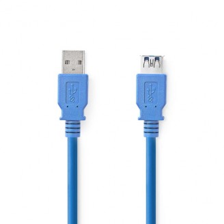 USB-Kabel | USB 3.2 Gen 1 | USB-A Male | USB-A Female | 5 Gbps | Vernikkeld | 2.00 m | Rond | PVC | Blauw | Doos