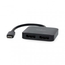 USB-CT Adapter | USB 3.2 Gen 1 | USB-CT Male | 2x Displayport Female | 4K@60Hz | 0.20 m | Rond | Vernikkeld | PVC | Zwart | Doos