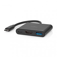 USB Multi-Port Adapter | USB 3.2 Gen 1 | USB-CT Male | HDMI Output / USB-A Female / USB-CT Female | 5 Gbps | 0.10 m | Rond | Vernikkeld | PVC | Zwart | Doos