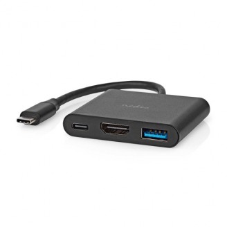 USB Multi-Port Adapter | USB 3.2 Gen 1 | USB-CT Male | HDMI Output / USB-A Female / USB-CT Female | 5 Gbps | 0.10 m | Rond | Vernikkeld | PVC | Zwart | Doos