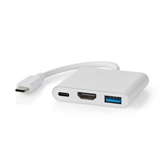 USB Multi-Port Adapter | USB 3.2 Gen 1 | USB-CT Male | HDMI Output / USB-A Female / USB-CT Female | 5 Gbps | 0.10 m | Rond | Vernikkeld | PVC | Wit | Doos