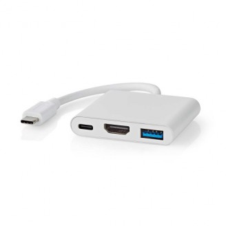 USB Multi-Port Adapter | USB 3.2 Gen 1 | USB-CT Male | HDMIT Output / USB-A Female / USB-CT Female | 5 Gbps | 0.10 m | Rond | Vernikkeld | PVC | Wit | Doos