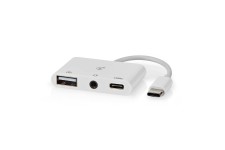USB Multi-Port Adapter | 3-in-1 | USB 2.0 | USB-CT Male | USB-A Female / USB-CT Female / 3,5 mm Female | 480 Mbps | 0.10 m | Rond | Vernikkeld | PVC | Wit | Doos
