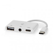 USB Multi-Port Adapter | USB 2.0 | USB-CT Male | USB-A Female / USB-CT Female / 3,5 mm Female | 480 Mbps | 0.10 m | Rond | Vernikkeld | PVC | Wit | Doos