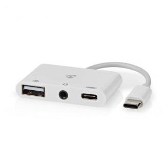USB Multi-Port Adapter | USB 2.0 | USB-CT Male | USB-A Female / USB-CT Female / 3,5 mm Female | 480 Mbps | 0.10 m | Rond | Vernikkeld | PVC | Wit | Doos