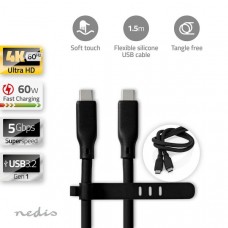 USB-Kabel | USB 3.2 Gen 1 | USB-CT Male | USB-CT Male | 60 W | 8K@30Hz | 5 Gbps | Vernikkeld | 1.50 m | Rond | Silicone | Zwart | Doos