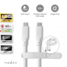 USB-Kabel | USB 3.2 Gen 1 | USB-CT Male | USB-CT Male | 60 W | 4K@60Hz | 5 Gbps | Vernikkeld | 1.50 m | Rond | Silicone | Wit | Doos