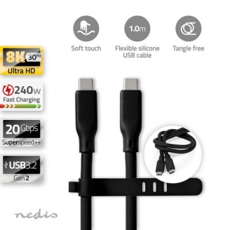 USB-Kabel | USB 3.2 Gen 2 | USB-CT Male | USB-CT Male | 240 W | 8K@30Hz | 20 Gbps | Vernikkeld | 1.00 m | Rond | Silicone | Wit | Doos