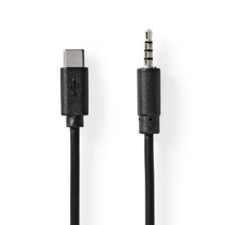 USB-CT Adapter | USB 2.0 | USB-CT Male | 3,5 mm Male | 1.00 m | Rond | Vernikkeld | PVC | Zwart | Doos