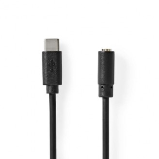 USB-CT Adapter | USB 2.0 | USB-CT Male | 3,5 mm Female | 1.00 m | Rond | Vernikkeld | PVC | Zwart | Doos