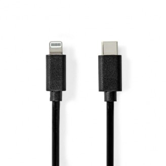 Lightning Kabel | USB 2.0 | Apple Lightning 8-Pins | USB-CT Male | 480 Mbps | Vernikkeld | 1.00 m | Rond | PVC | Zwart | Label