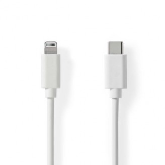 Lightning Kabel | USB 2.0 | Apple Lightning 8-Pins | USB-CT Male | 480 Mbps | Vernikkeld | 1.00 m | Rond | PVC | Wit | Label