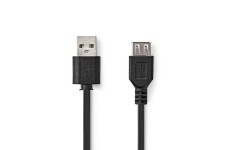 USB-Kabel | USB 2.0 | USB-A Male | USB-A Female | 480 Mbps | Vernikkeld | 1.00 m | Rond | PVC | Zwart | Label