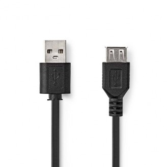 USB-Kabel | USB 2.0 | USB-A Male | USB-A Female | 480 Mbps | Vernikkeld | 1.00 m | Rond | PVC | Zwart | Label